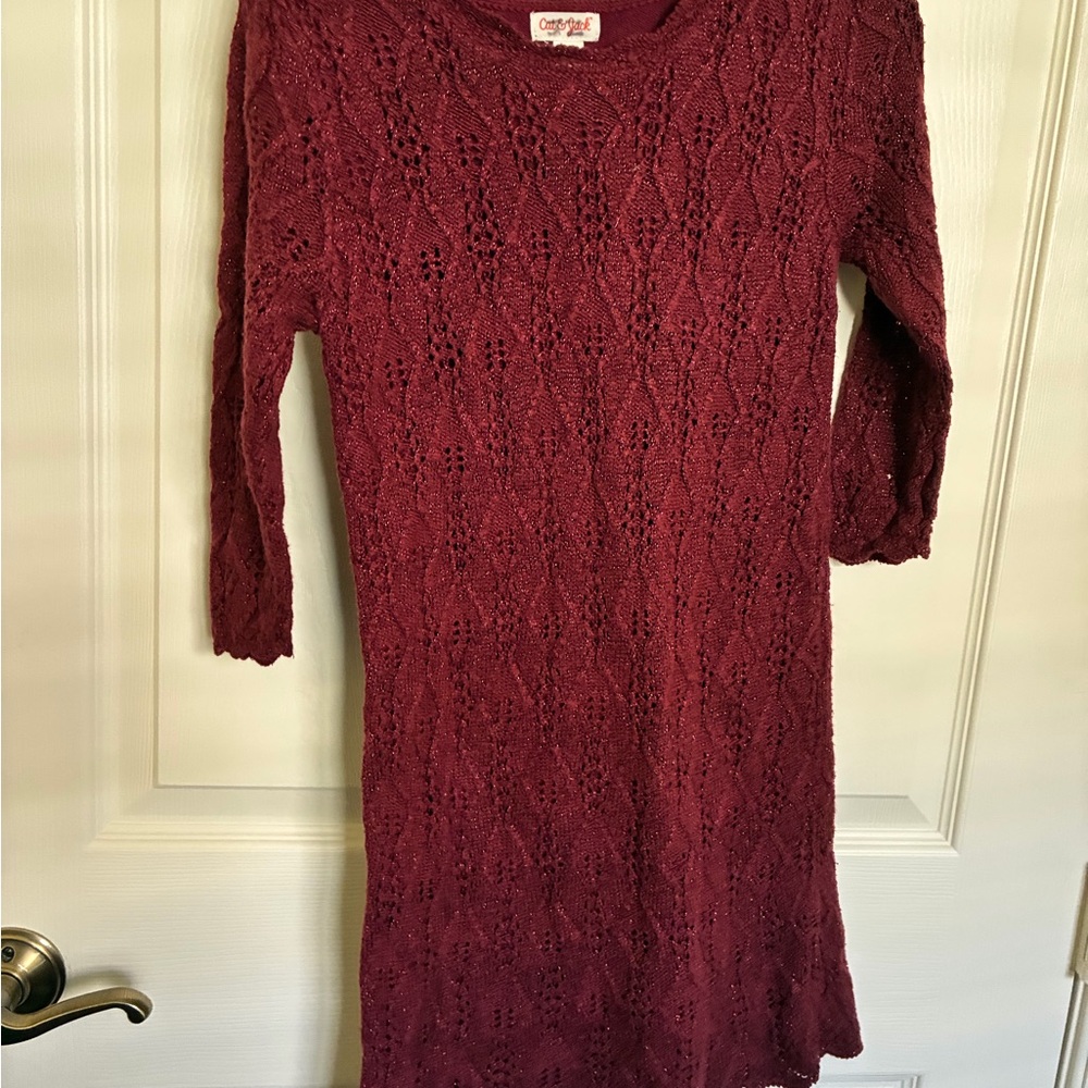 Cat & Jack Burgundy Crochet-Knit Sweater Top